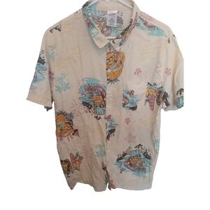 Nickelodeon SpongeBob SquarePants Mens Button Down Shirt Cream Large Vacation